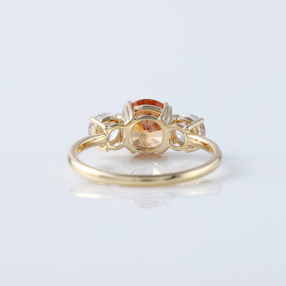 Round Cut Champagne Moissanite Three Stone Ring