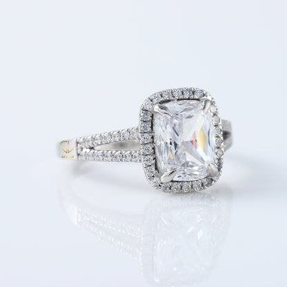 Split Shank Elongated Cushion Cut Lab Grown Halo Ring