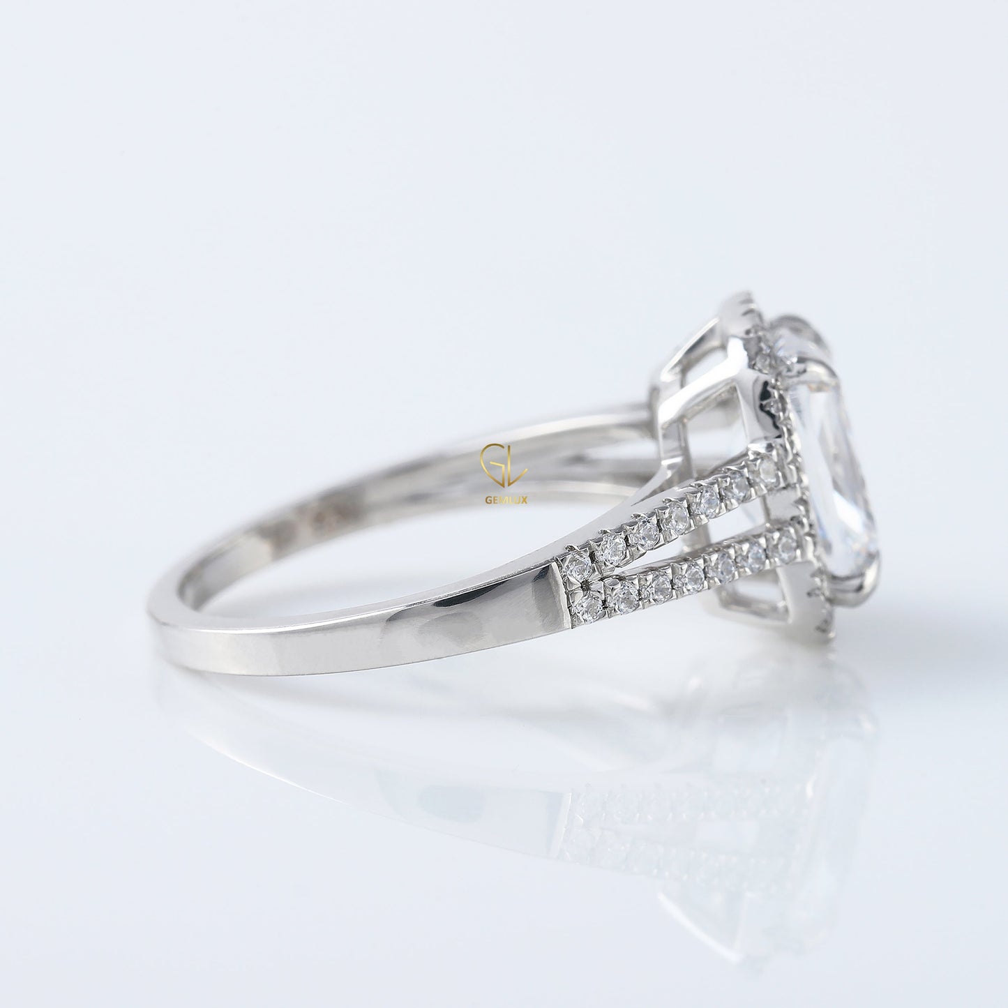 Split Shank Elongated Cushion Cut Lab Grown Halo Ring