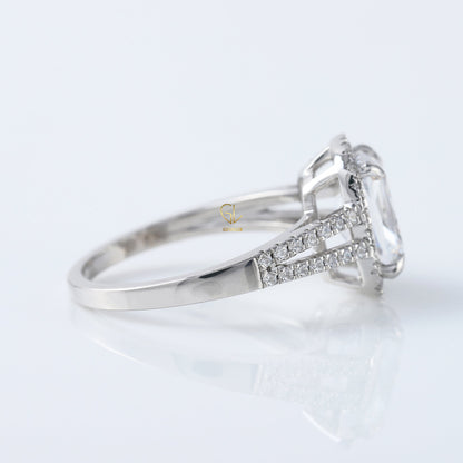 Split Shank Elongated Cushion Cut Lab Grown Halo Ring