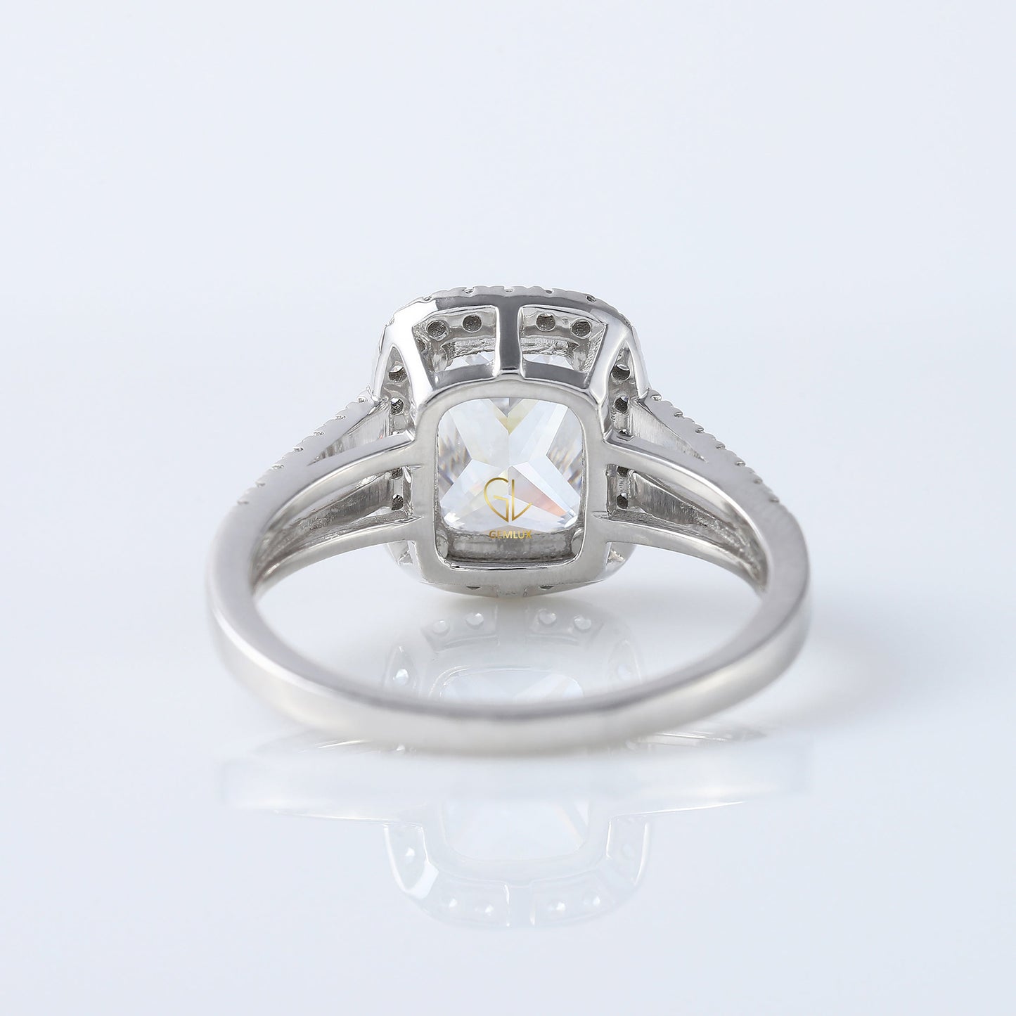Split Shank Elongated Cushion Cut Lab Grown Halo Ring