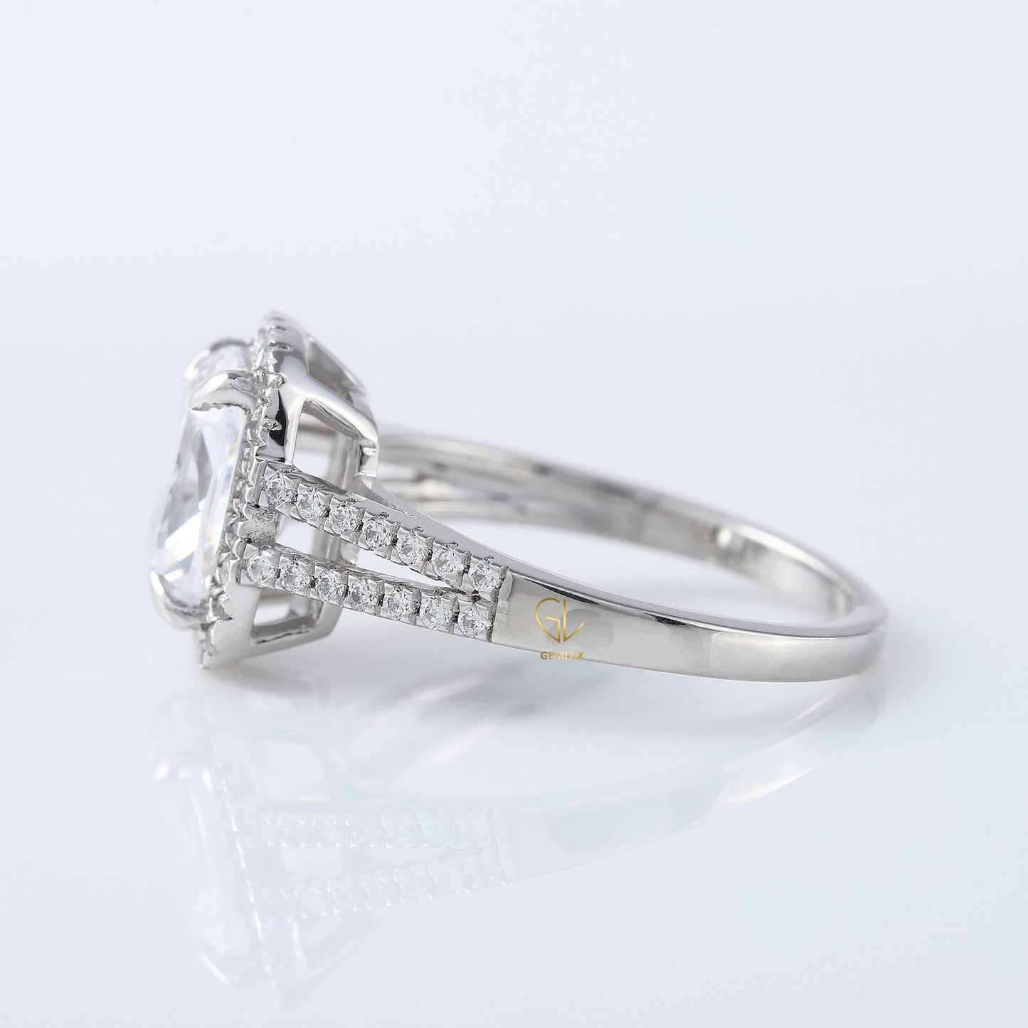 2.5 Ct Elongated Cushion Cut Moissanite Halo Split Shank White Gold Ring