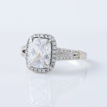 Split Shank Elongated Cushion Cut Lab Grown Halo Ring
