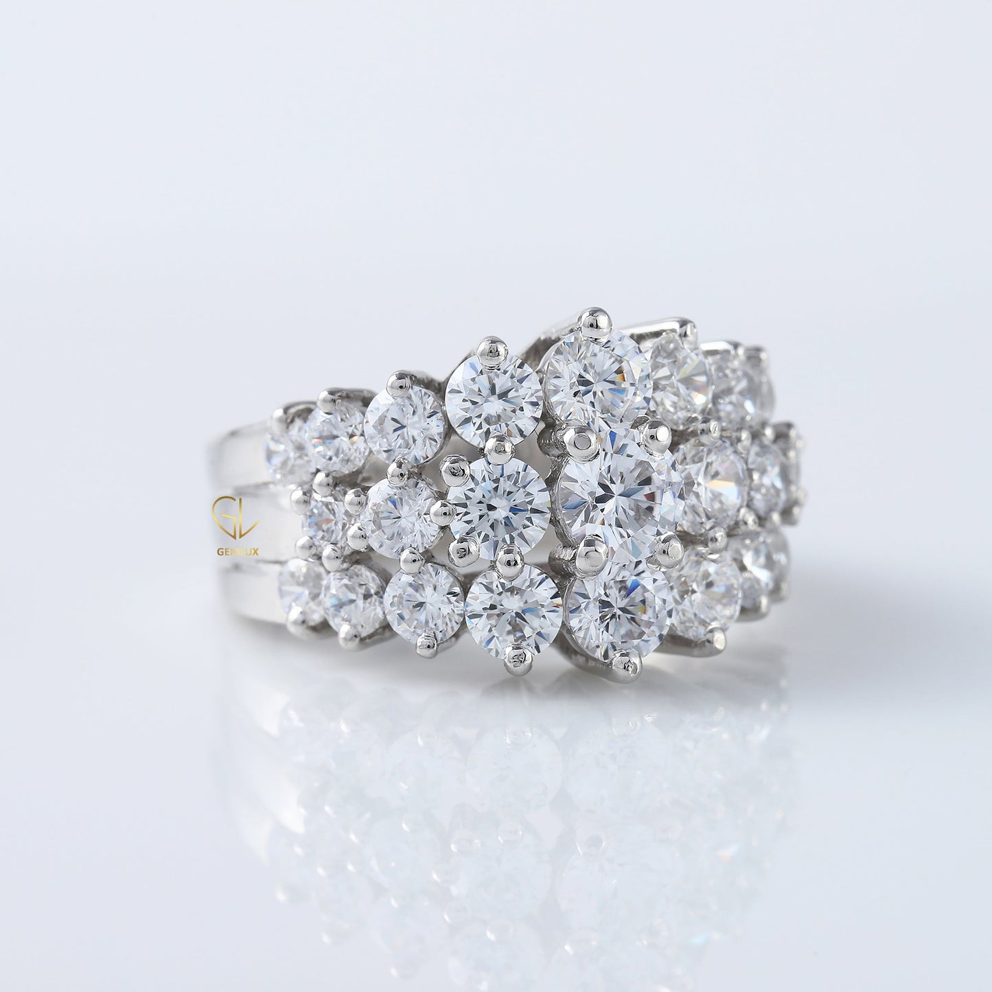 Art Deco Three Row Round Moissanite Half Eternity Wedding Band