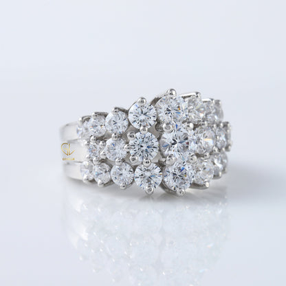 Art Deco Three Row Round Moissanite Half Eternity Wedding Band