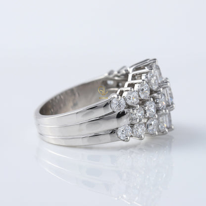 Art Deco Three Row Round Moissanite Half Eternity Wedding Band