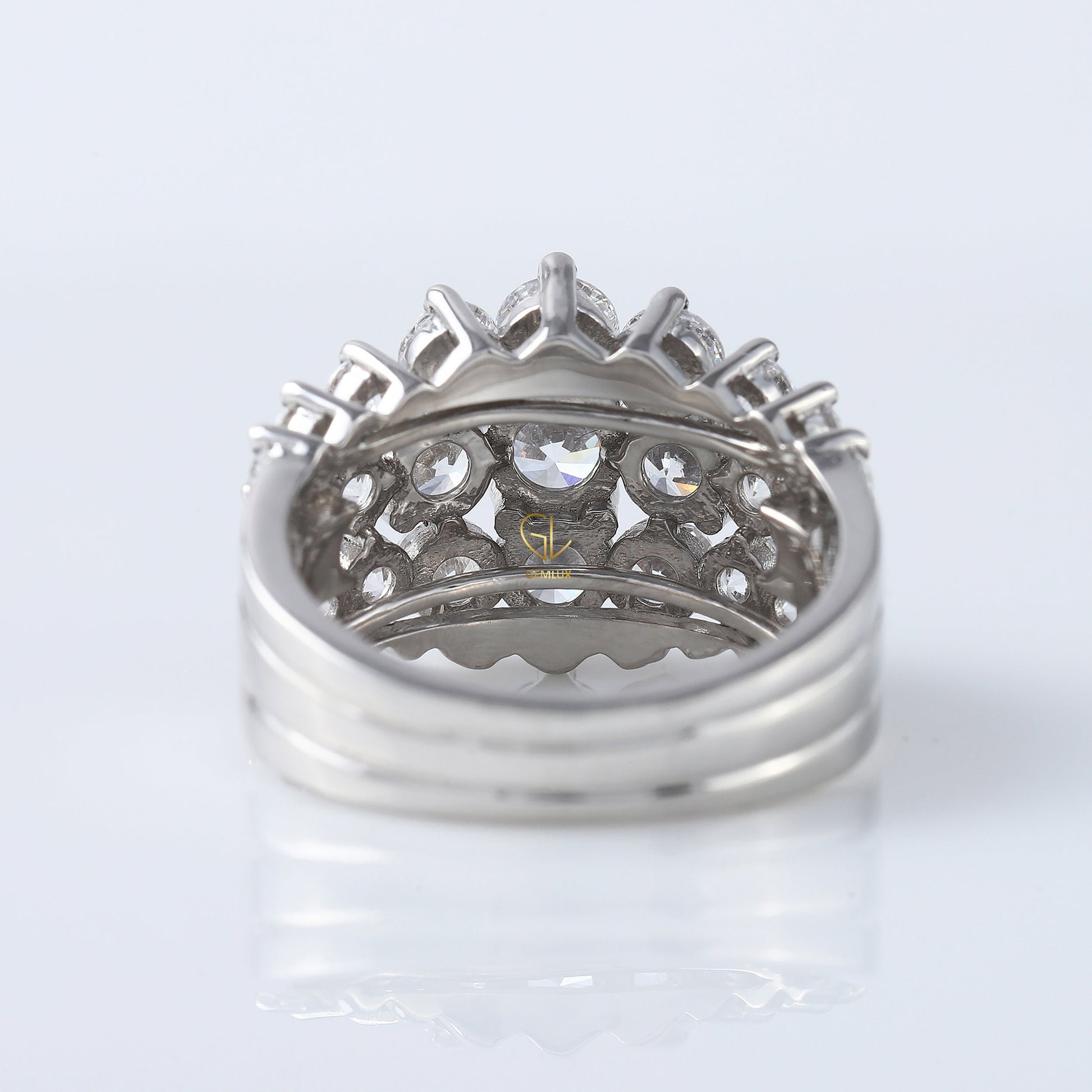 Art Deco Three Row Round Moissanite Half Eternity Wedding Band