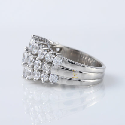 Art Deco Three Row Round Moissanite Half Eternity Wedding Band