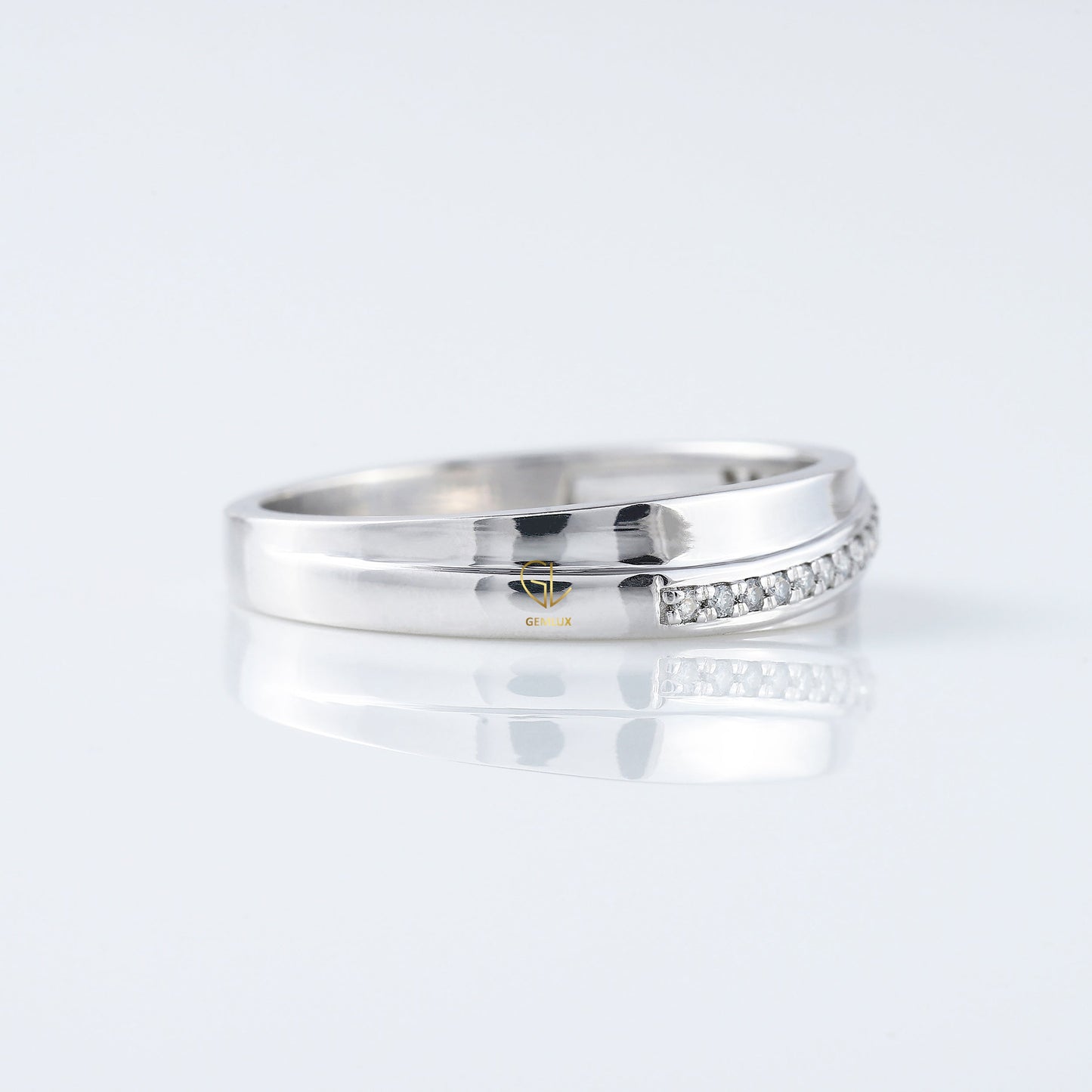 Lab Grown Pave Set White Gold Wedding Band For Her
