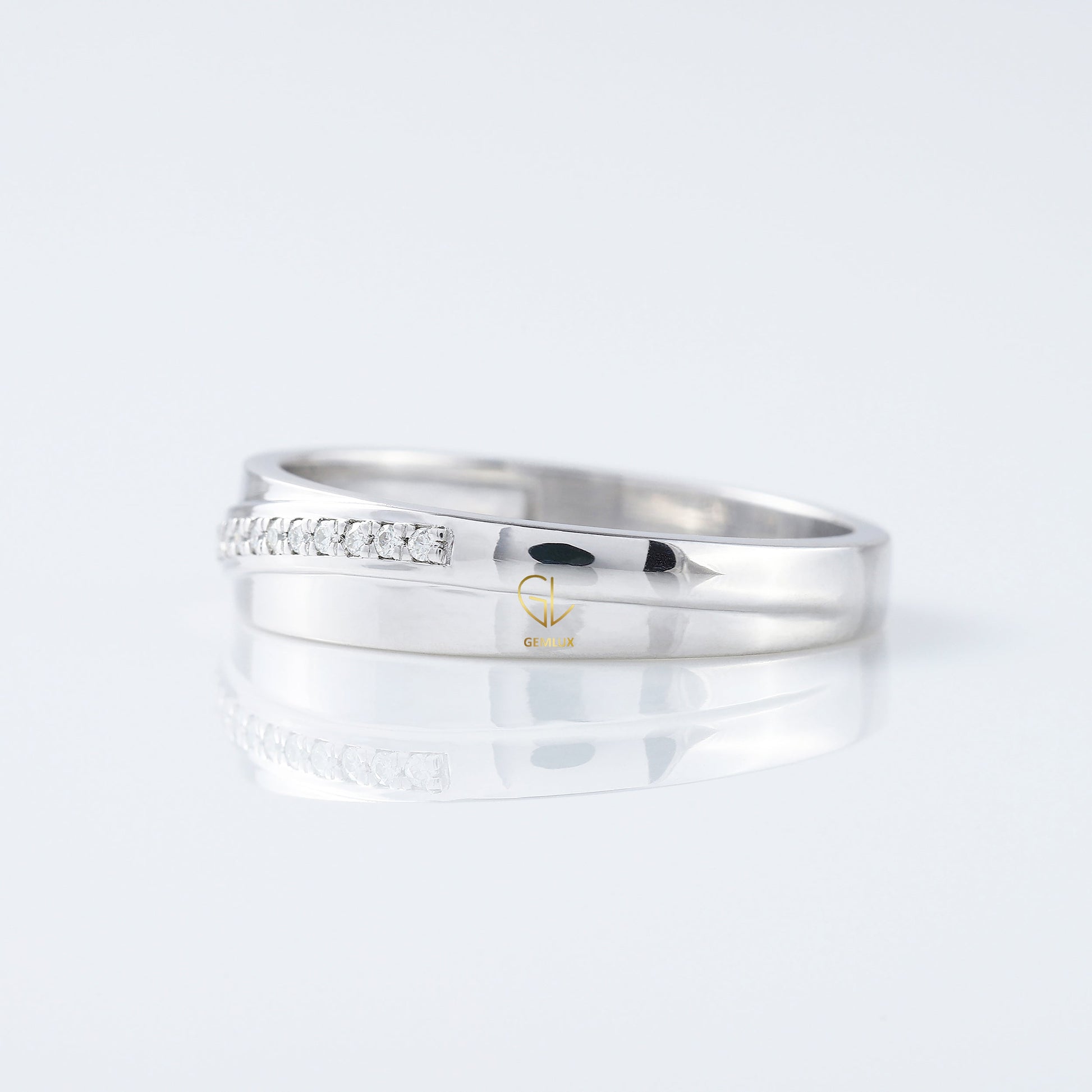 Micro Pave Set Round Moissanite Diamond Wedding Band