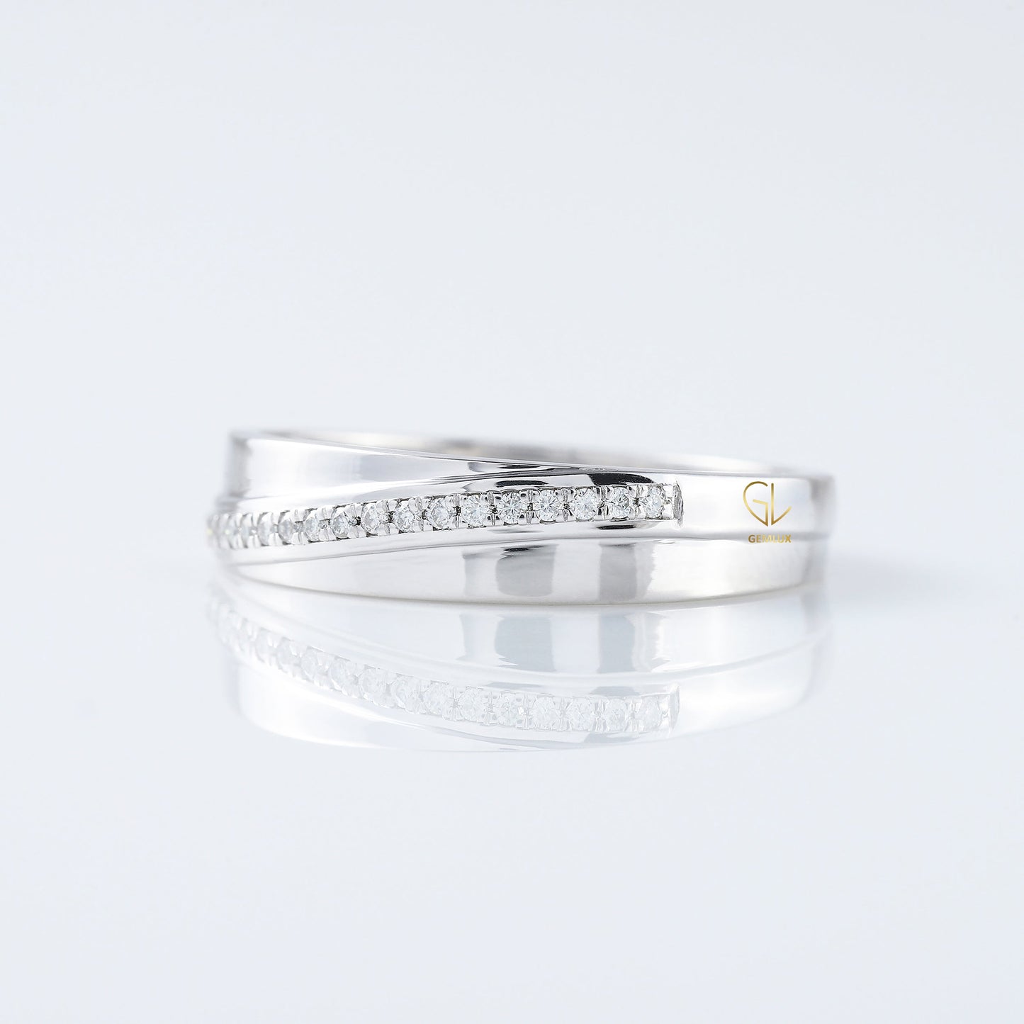 Lab Grown Pave Set White Gold Wedding Band For Her