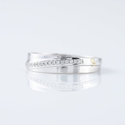 Lab Grown Pave Set White Gold Wedding Band For Her