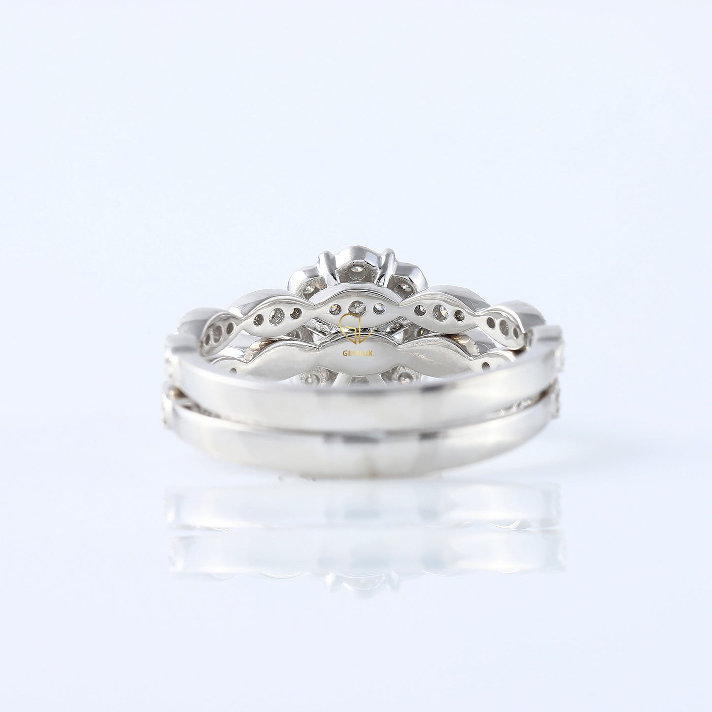 Vintage Inspired Round Moissanite Halo Ring With Milgrain Wedding Band Bridal Ring Set