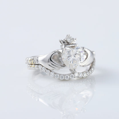 Heart Shape Moissanite Claddagh Ring Set