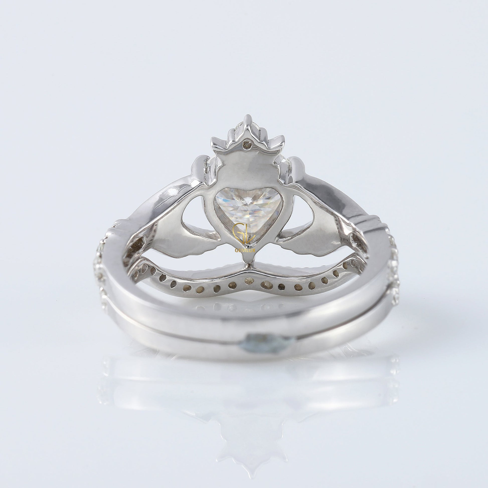 Heart Shape Moissanite Claddagh Ring Set