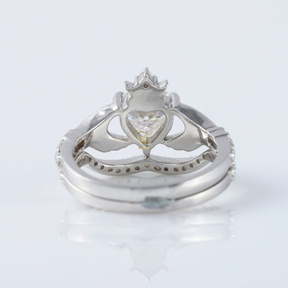 Heart Shape Moissanite Claddagh Ring Set
