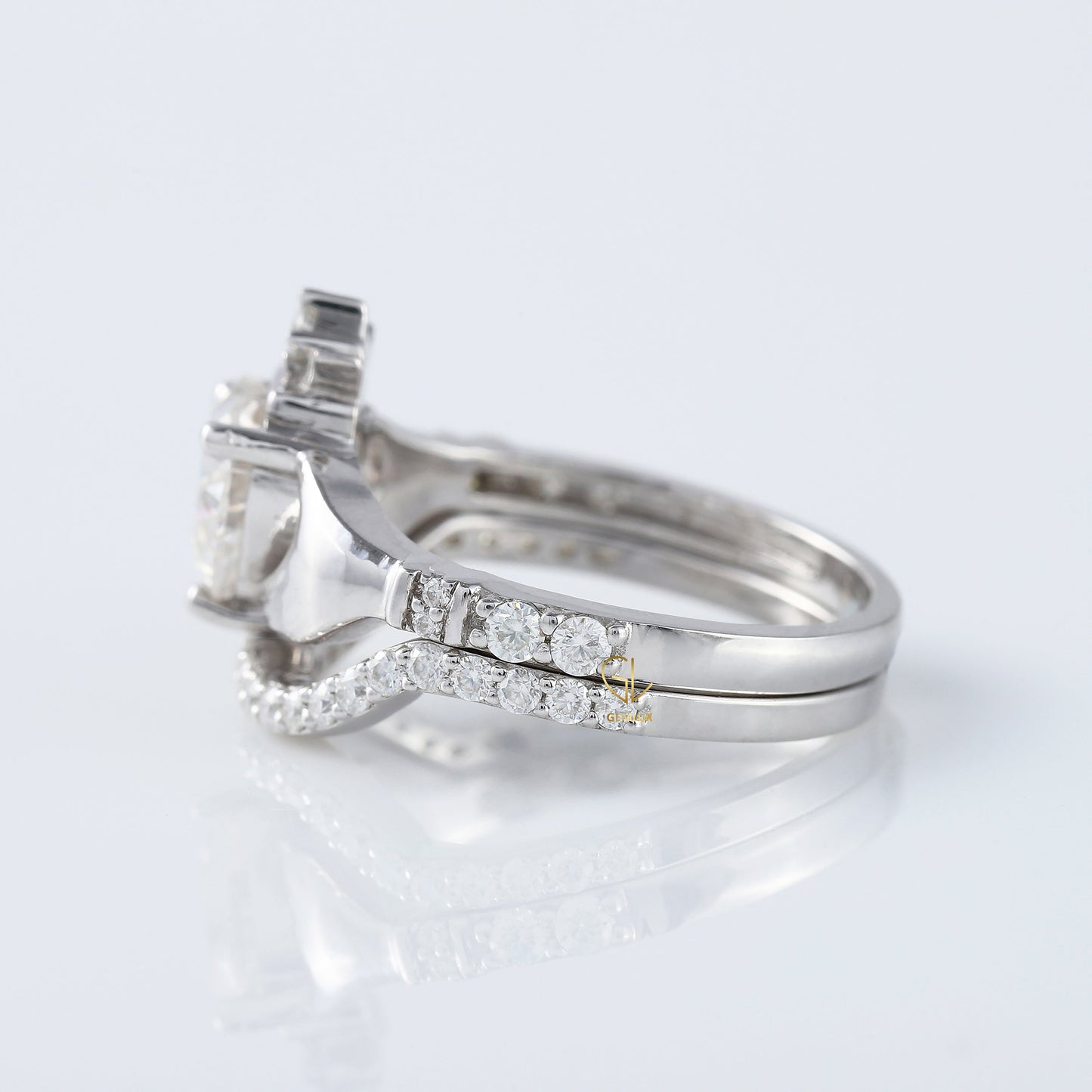 Heart Shape Moissanite Claddagh Ring Set