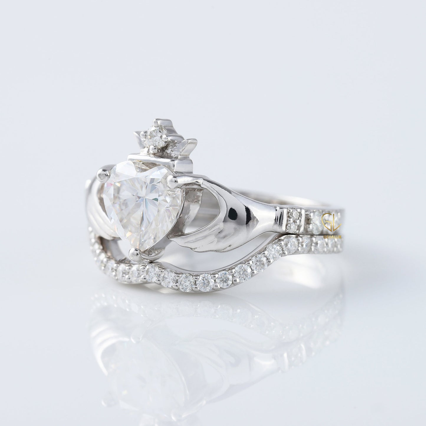 Heart Shape Moissanite Claddagh Ring Set
