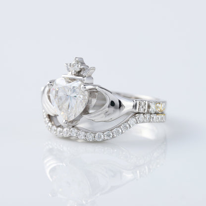Heart Shape Moissanite Claddagh Ring Set