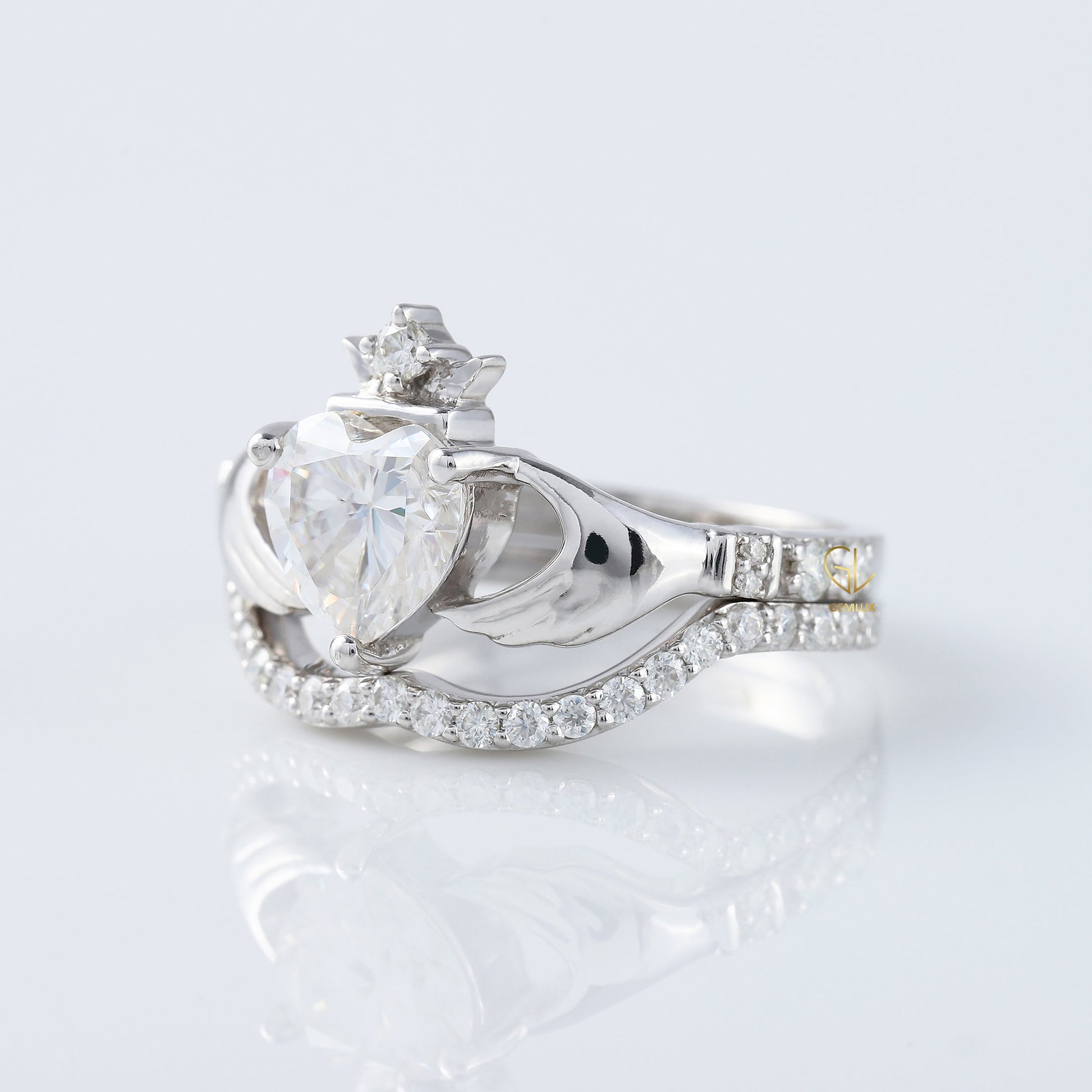 Lab Grown Heart Shape Claddagh Ring Set