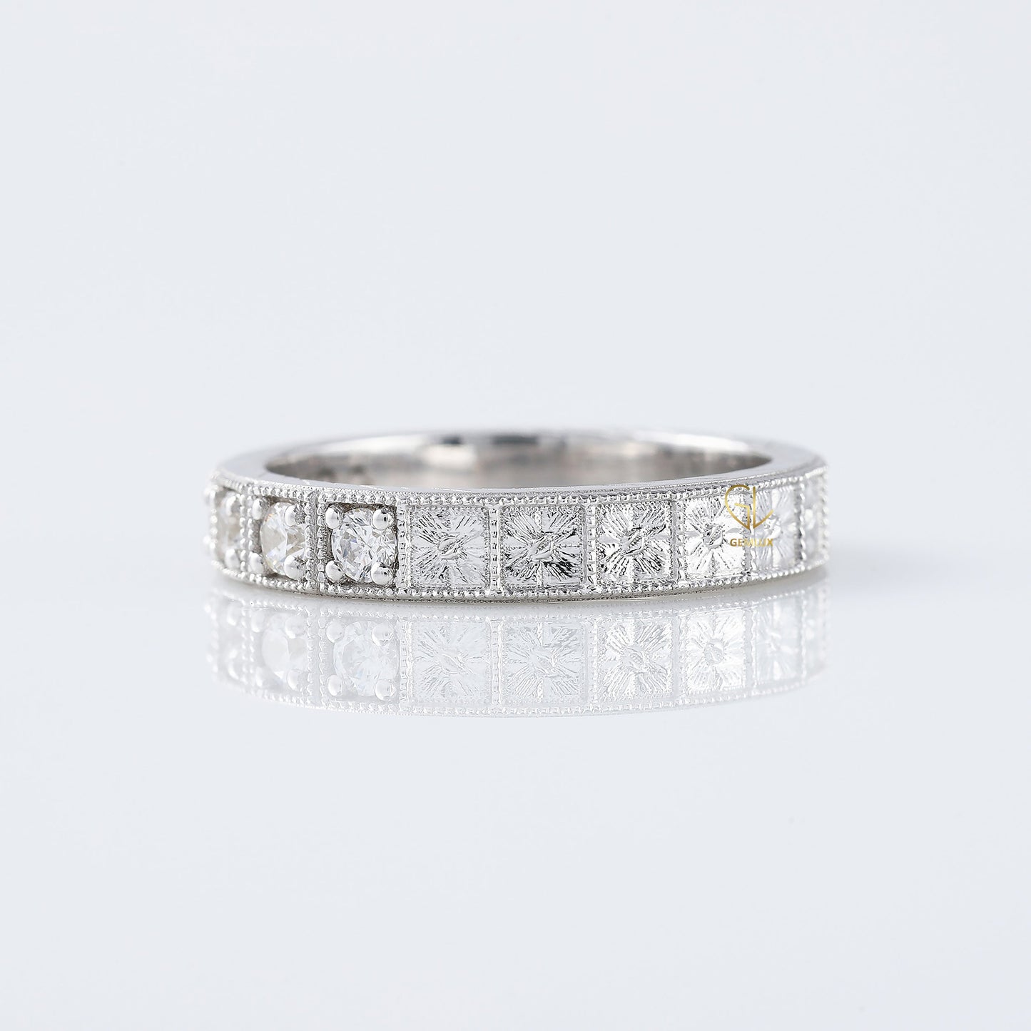 Antique Lab Grown Milgrain Five Stone Wedding Band