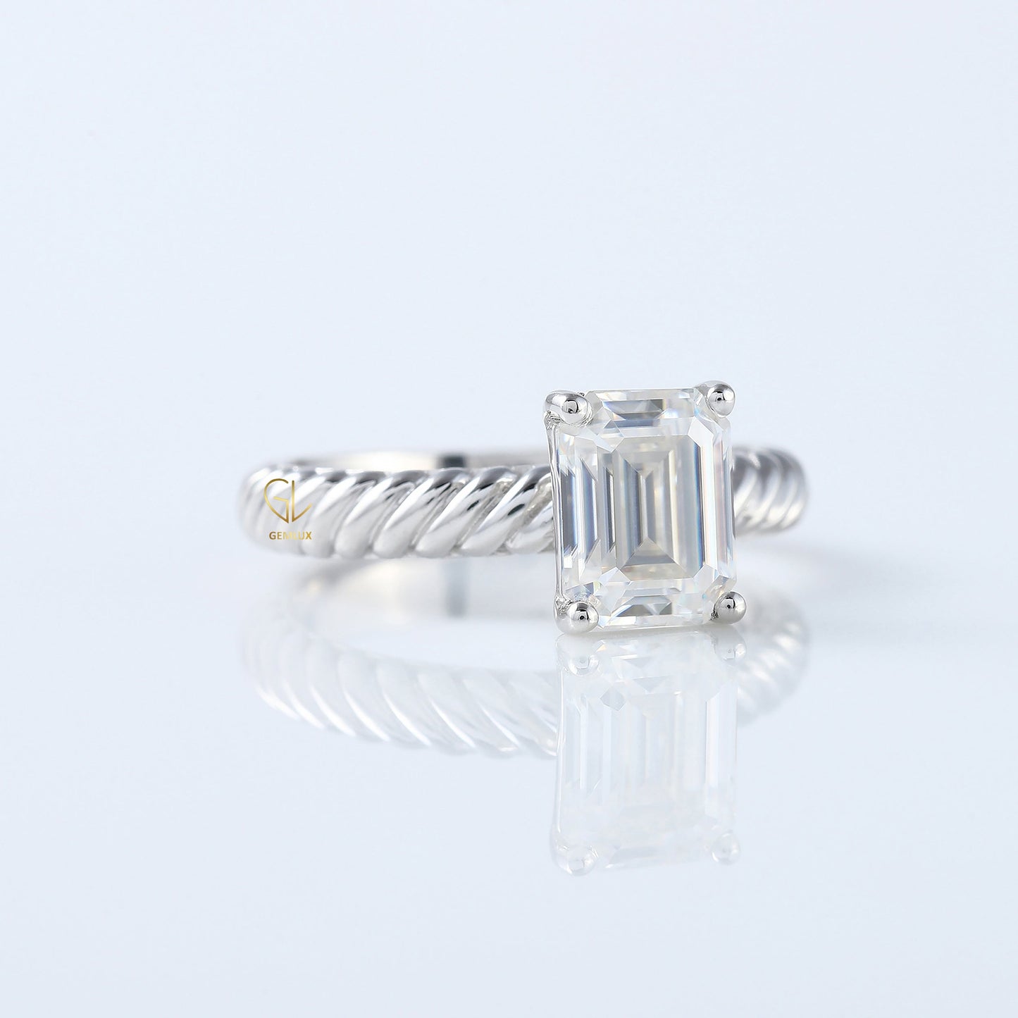 Twisted Wire Rope Emerald Cut Moissanite Solitaire Ring