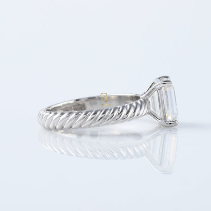 Twisted Wire Rope Emerald Cut Moissanite Solitaire Ring