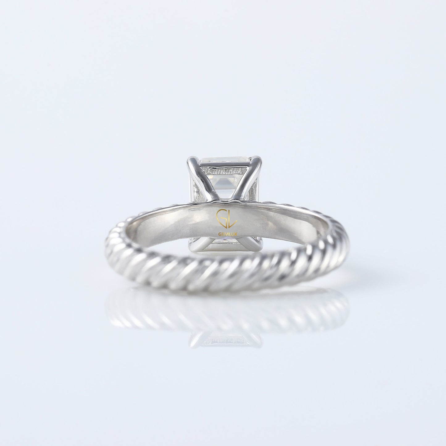 Twisted Wire Rope Emerald Cut Moissanite Solitaire Ring