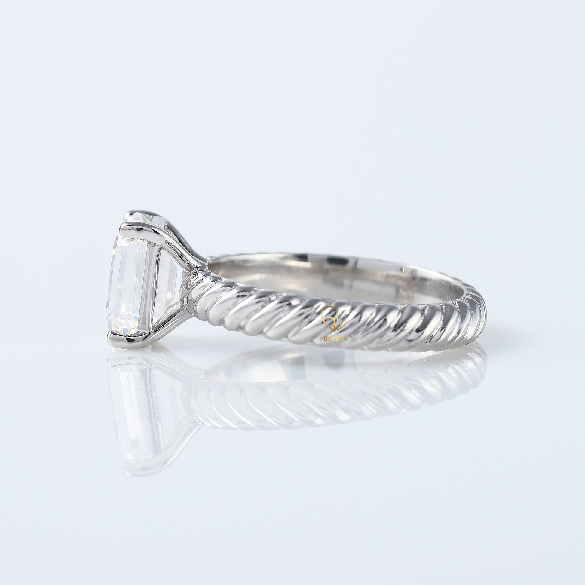 Twisted Wire Rope Emerald Cut Moissanite Solitaire Ring
