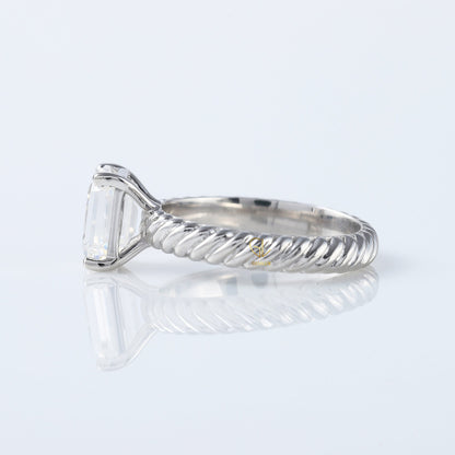 Twisted Wire Rope Emerald Cut Moissanite Solitaire Ring