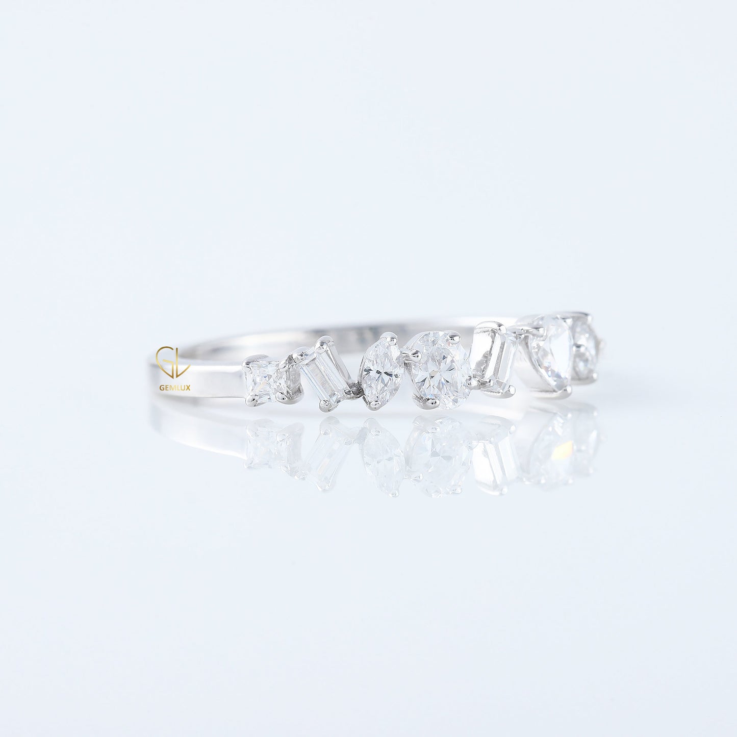 Seven Stone Fancy Cut Moissanite Stackable Wedding Band