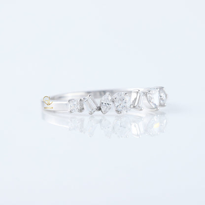 Seven Stone Fancy Cut Moissanite Stackable Wedding Band