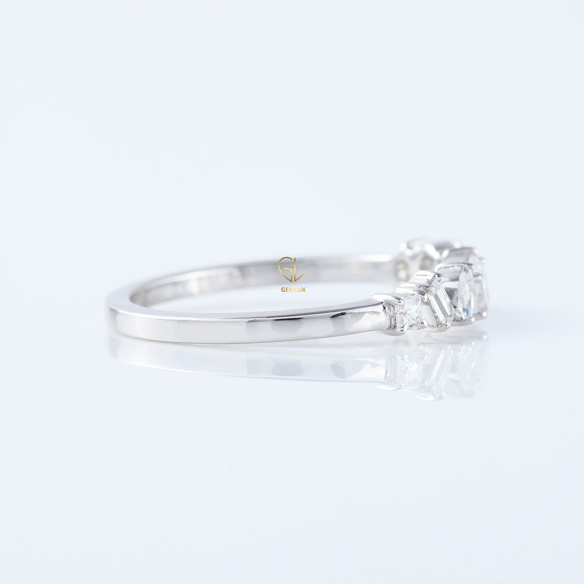 Seven Stone Fancy Cut Moissanite Stackable Wedding Band