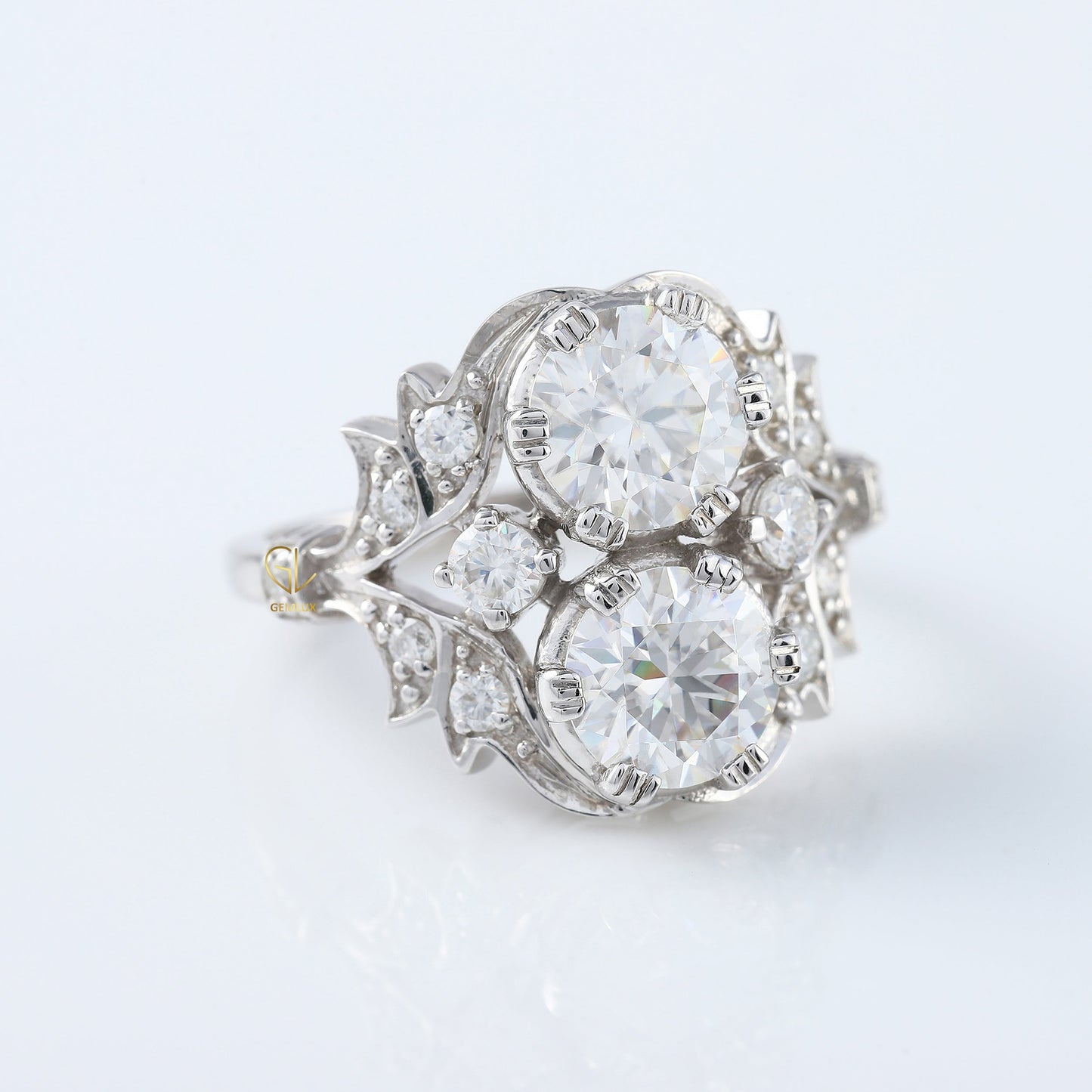 Two Stone Moissanite Art Deco Antique Ring
