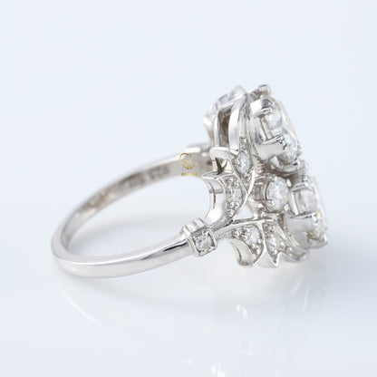 Two Stone Moissanite Art Deco Antique Ring