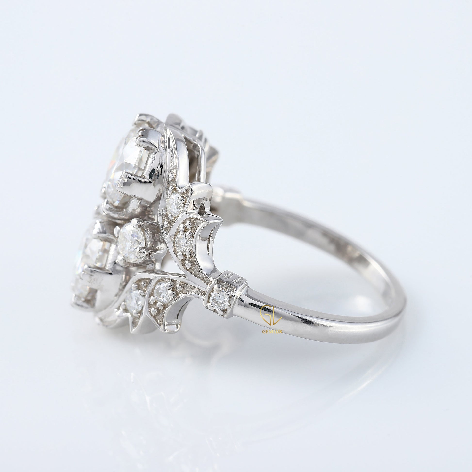 Two Stone Moissanite Art Deco Antique Ring