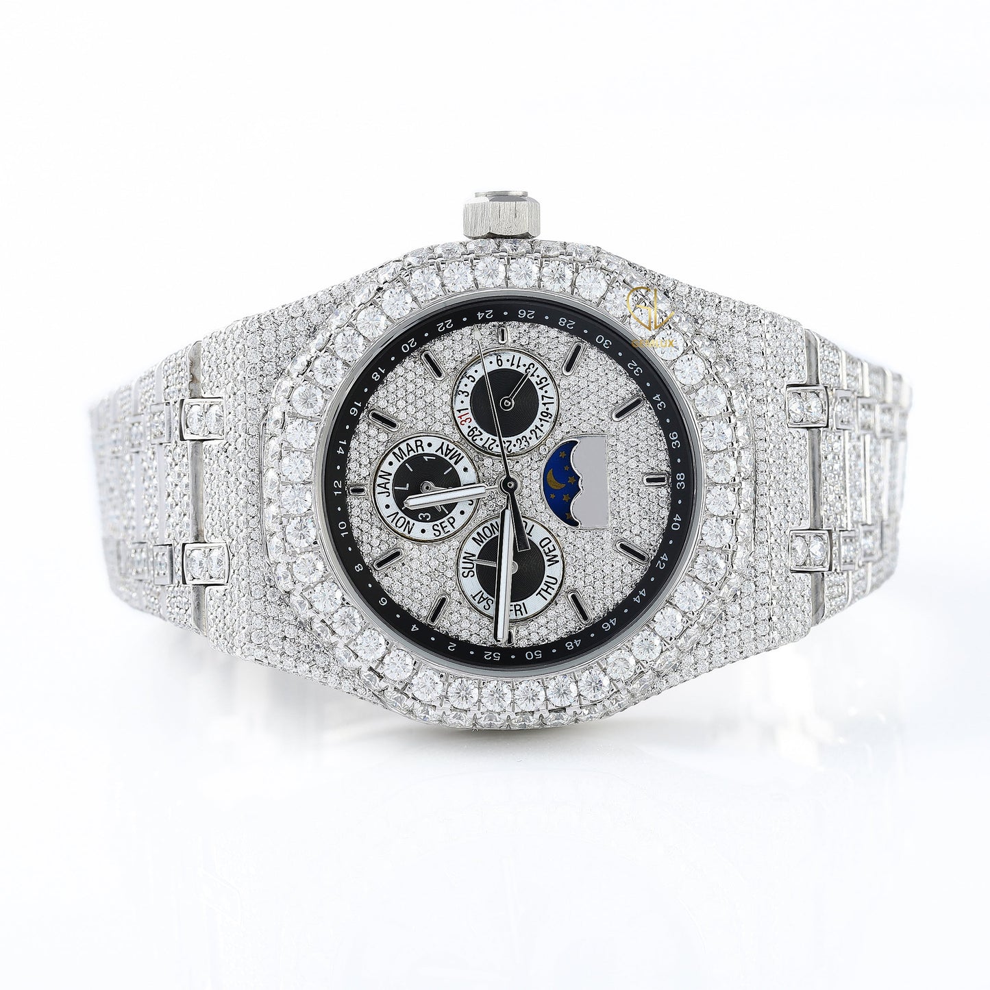 Chronograph Stainless Steel Iced Out VVS Moissanite Watch
