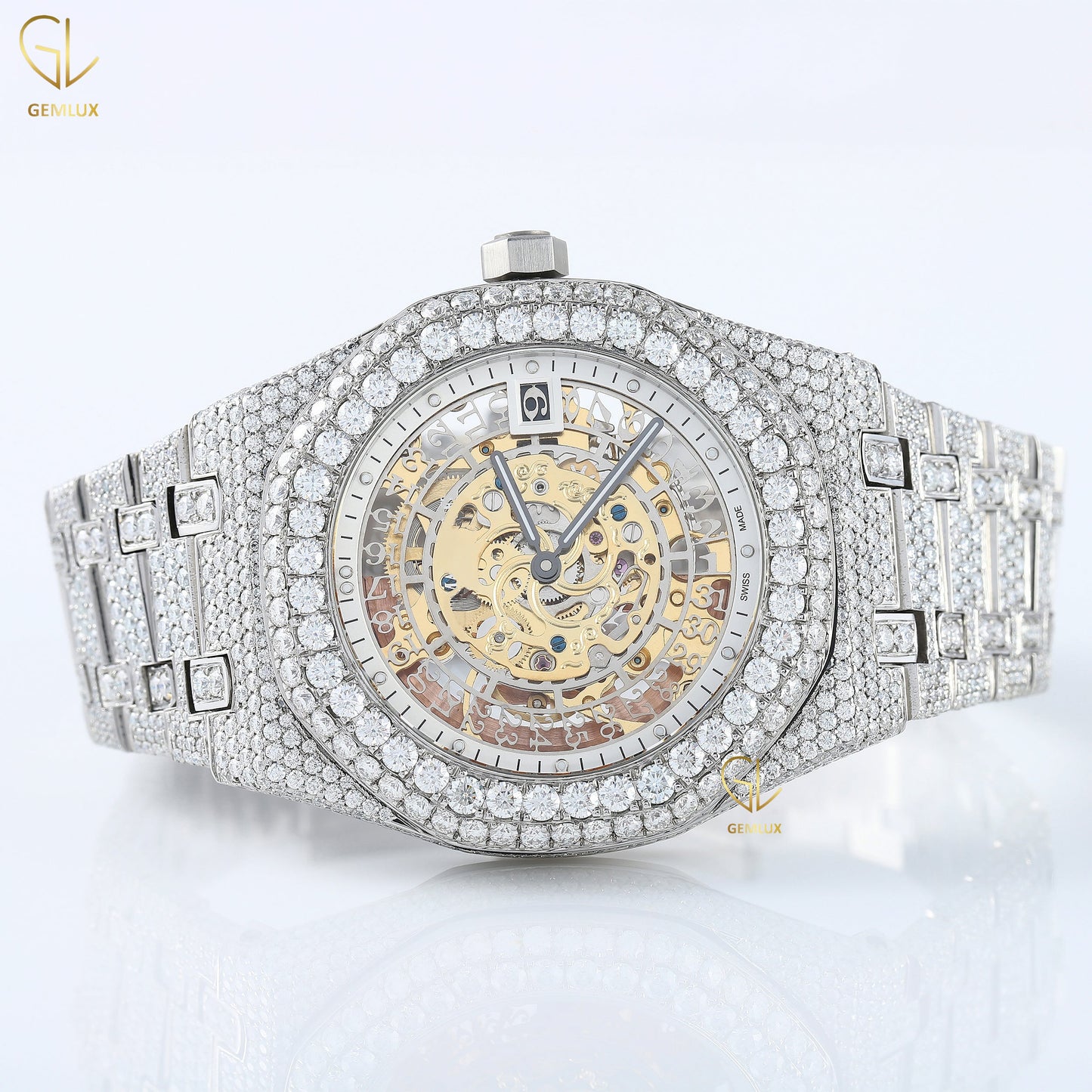 Skeleton Dial Iced Out Lab Grown Diamond Hip Hop Watch