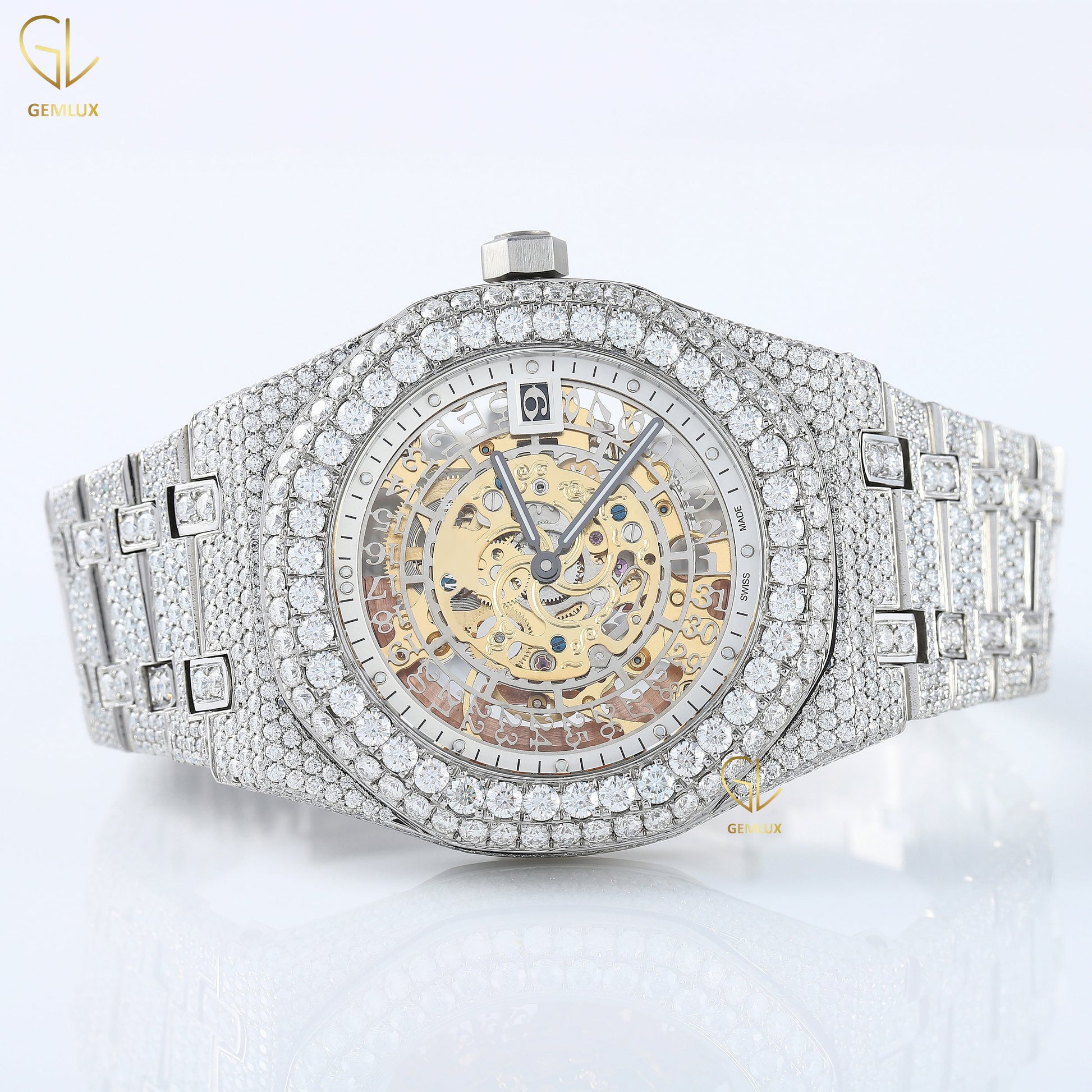 Skeleton Dial Iced Out Lab Grown Diamond Hip Hop Watch