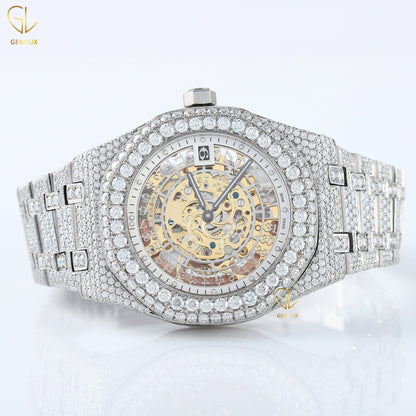 Skeleton Dial Iced Out Lab Grown Diamond Hip Hop Watch