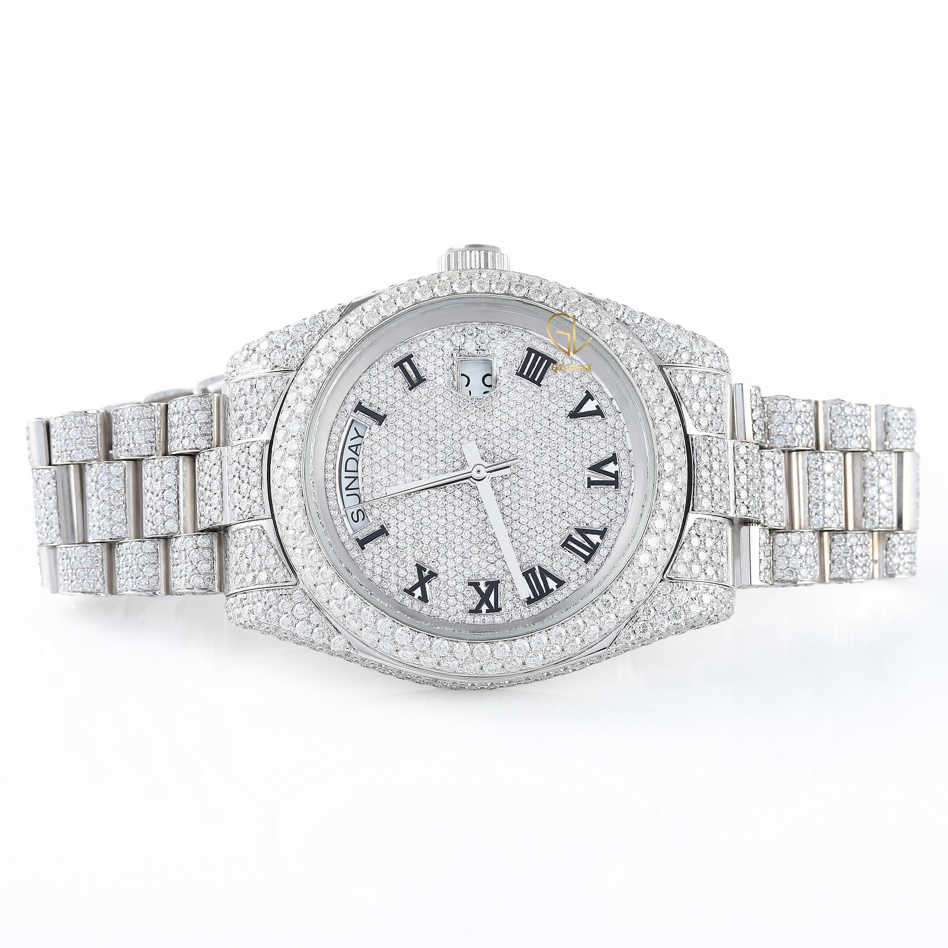 Roman Dial Iced Out D VVS Moissanite Watch