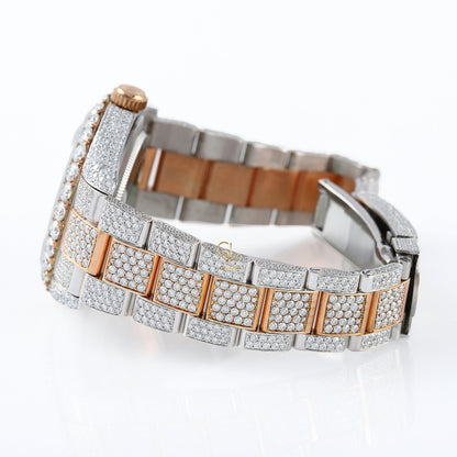 Arabic Dial Iced Out VVS Moissanite Rose Gold Plated Two Tone Watch
