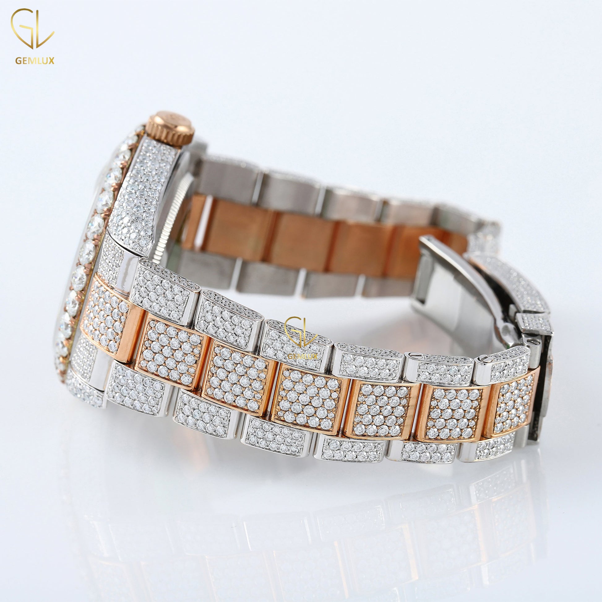 Two Tone Rose Gold Iced Out Arabic Dial Lab Grown Diamond Watch