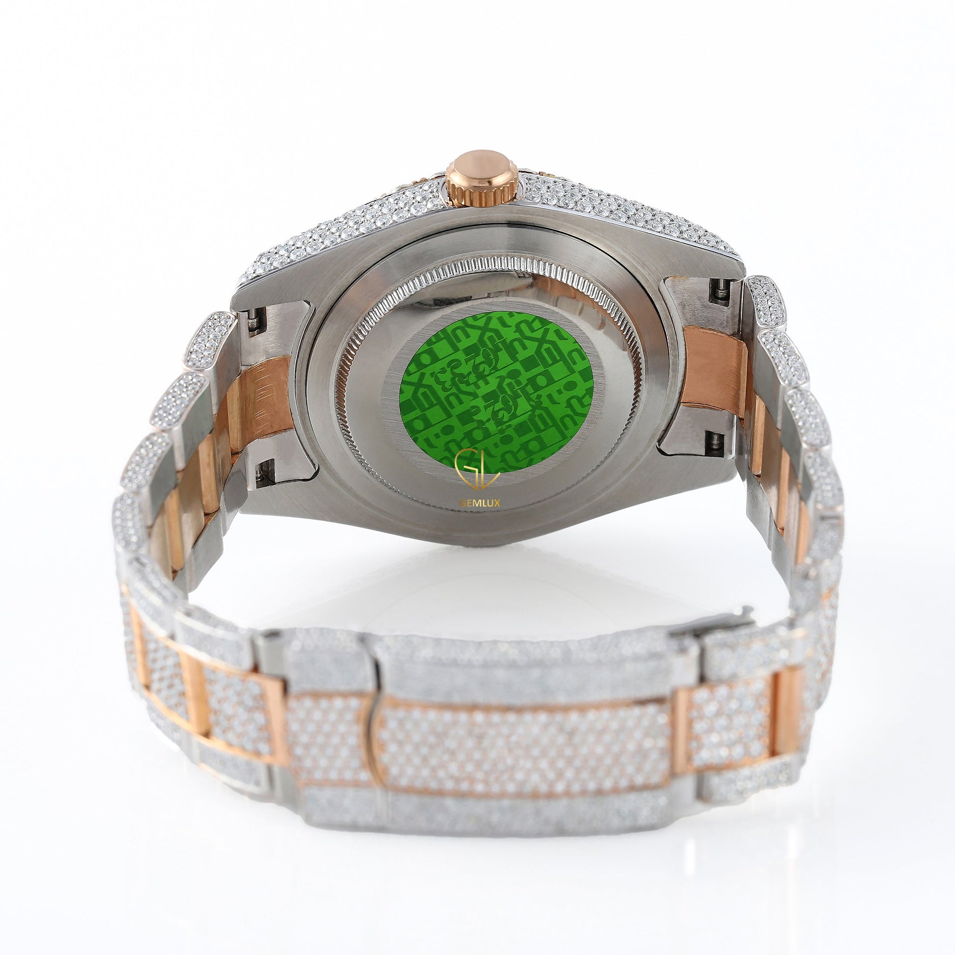 Arabic Dial Iced Out VVS Moissanite Rose Gold Plated Two Tone Watch