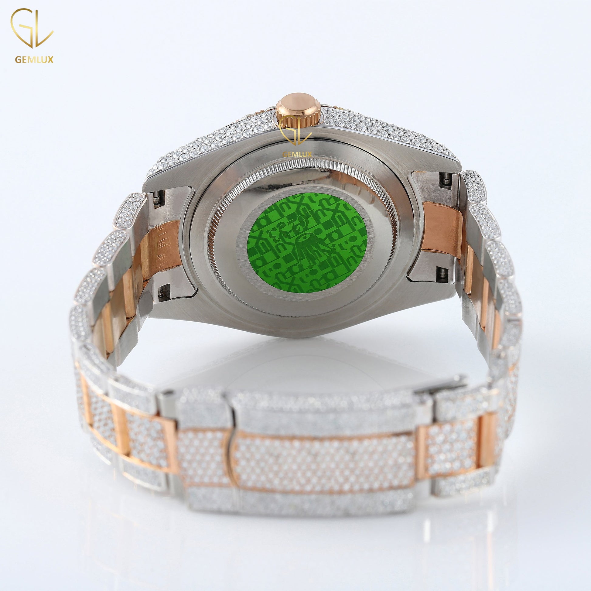 Two Tone Rose Gold Iced Out Arabic Dial Lab Grown Diamond Watch