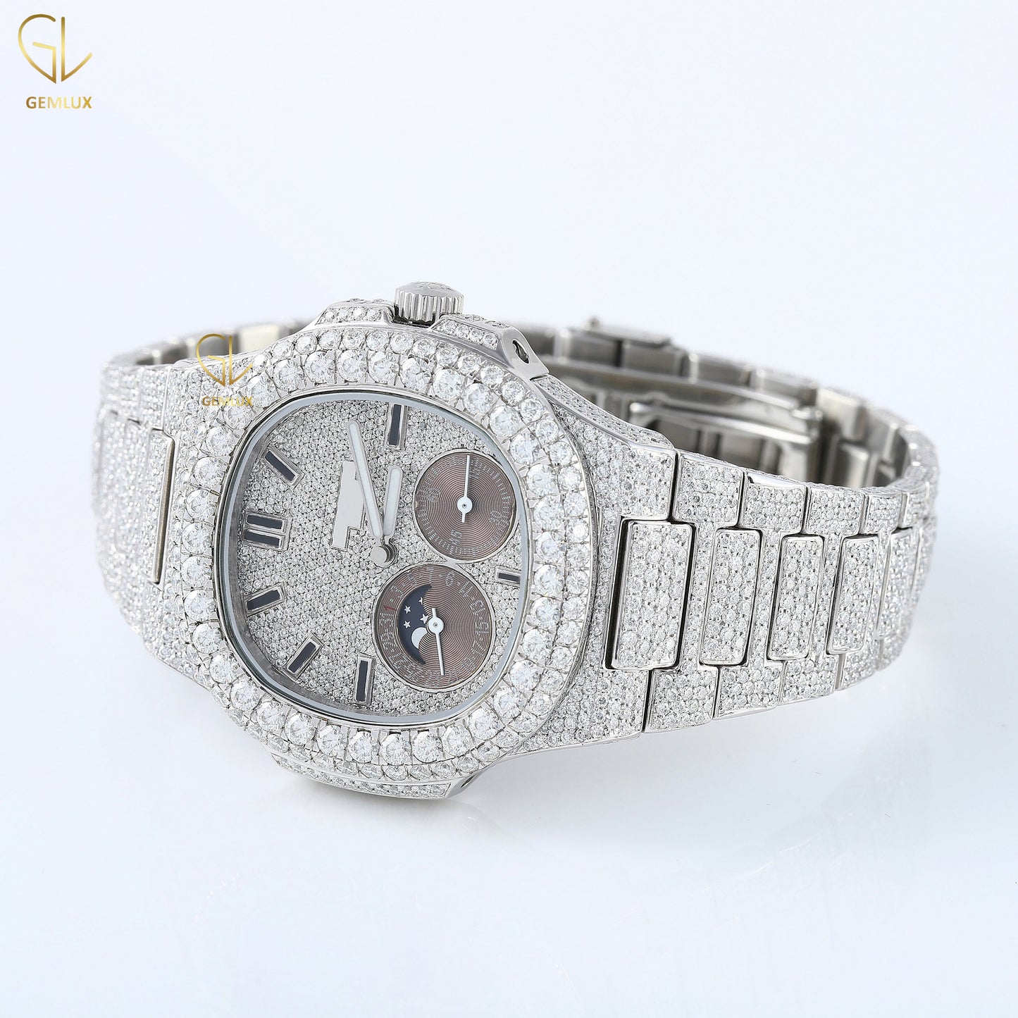 Chronograph Iced Out D VVS Lab Grown Diamond Watch For Men