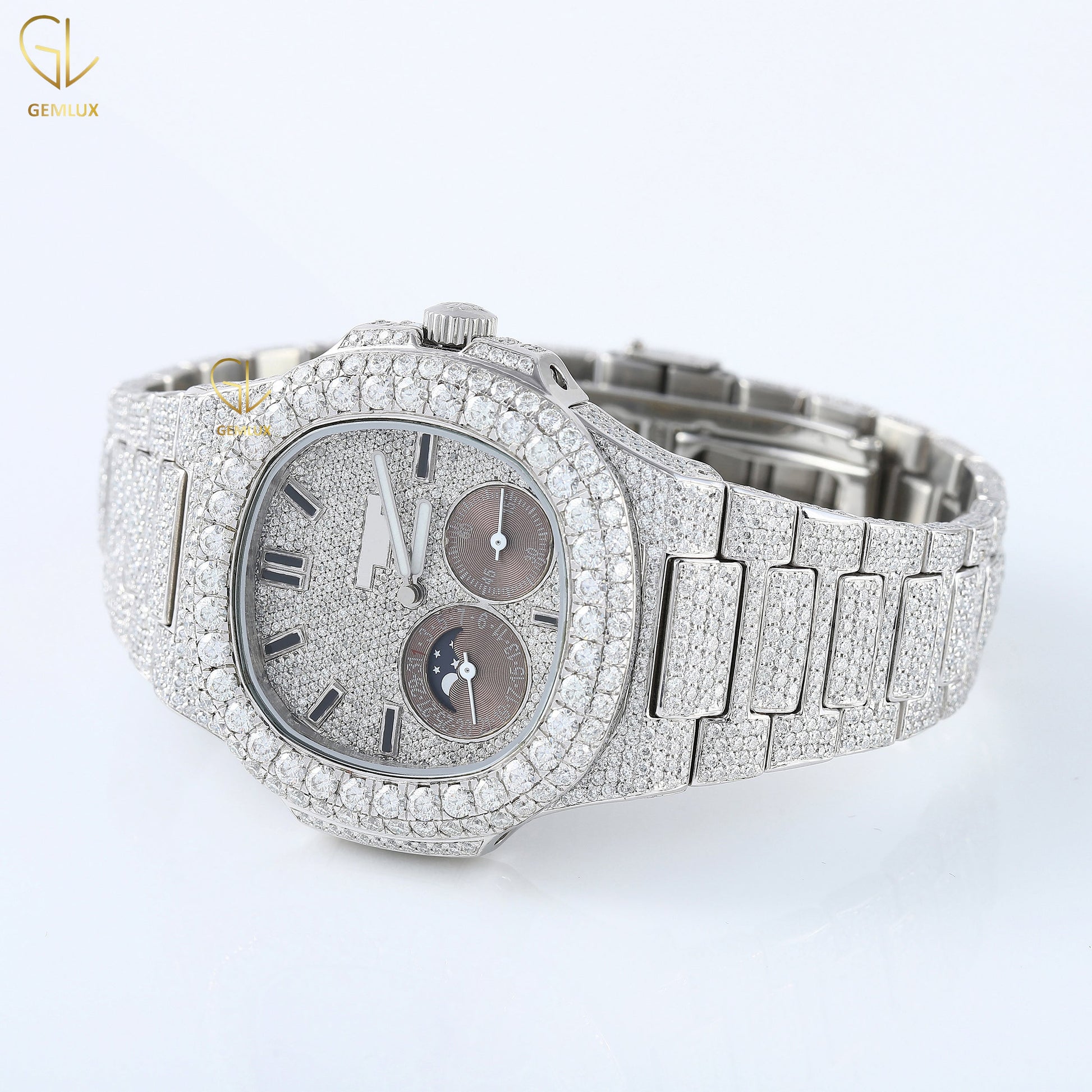 Chronograph Iced Out D VVS Lab Grown Diamond Watch For Men
