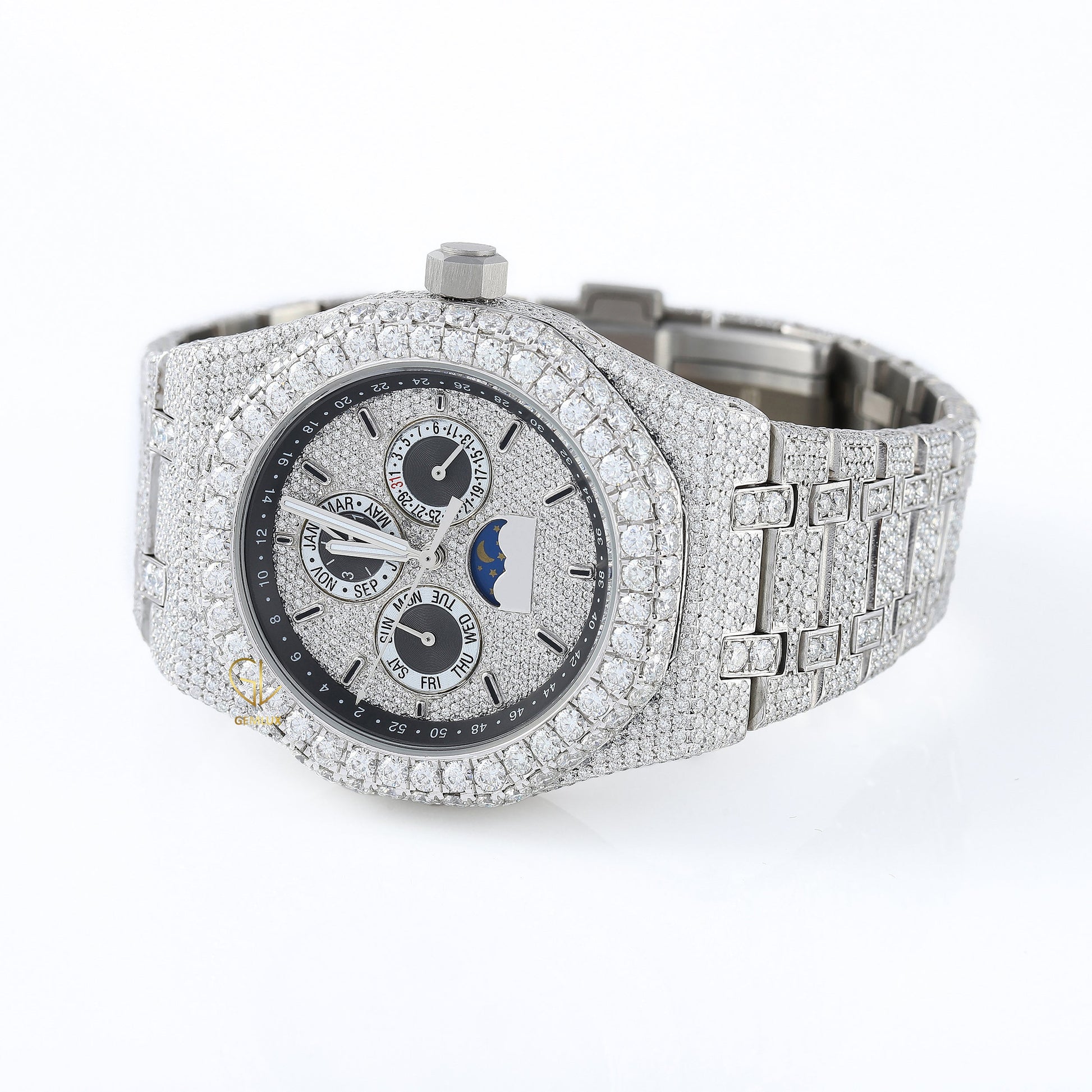 Chronograph Stainless Steel Iced Out VVS Moissanite Watch