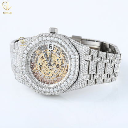 Skeleton Dial Iced Out Lab Grown Diamond Hip Hop Watch