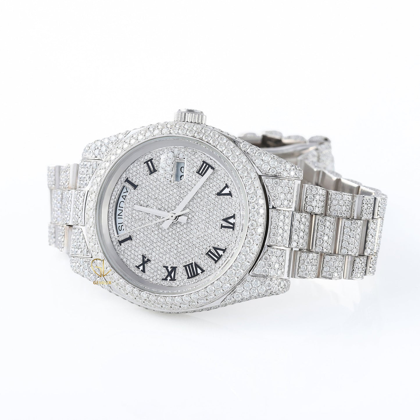 Roman Dial Iced Out D VVS Moissanite Watch